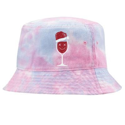 Wine Glass Ing Face Santa Hat Funny Christmas Funny Gift Tie-Dyed Bucket Hat