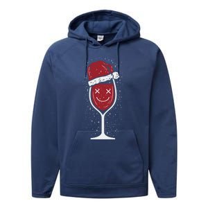 Wine Glass Ing Face Santa Hat Funny Christmas Funny Gift Performance Fleece Hoodie