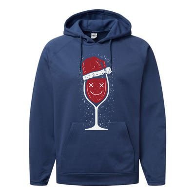 Wine Glass Ing Face Santa Hat Funny Christmas Funny Gift Performance Fleece Hoodie