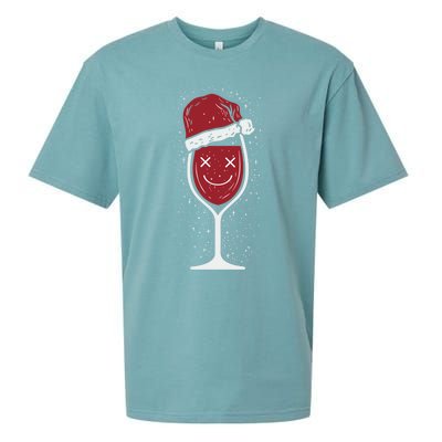 Wine Glass Ing Face Santa Hat Funny Christmas Funny Gift Sueded Cloud Jersey T-Shirt