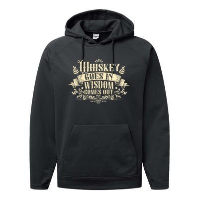 Whiskey Goes In Wisdom Comes Out Drinker Drinking Whisky Performance Fleece Hoodie