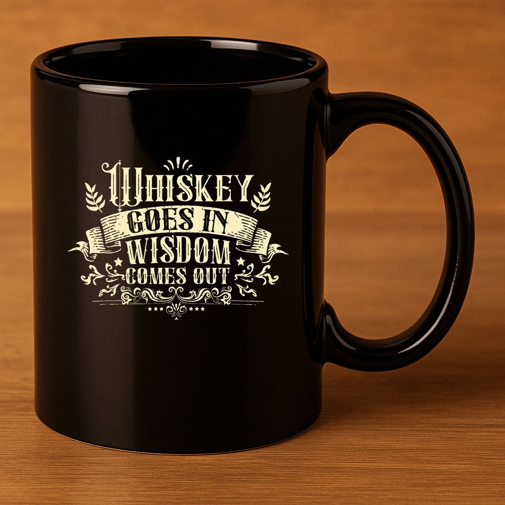 Whiskey Goes In Wisdom Comes Out Drinker 11oz C Handle Ceramic Mug