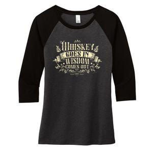 Whiskey Goes In Wisdom Comes Out Drinker Women's Tri-Blend 3/4-Sleeve Raglan Shirt