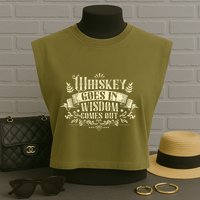 Whiskey Goes In Wisdom Comes Out Drinker Garment-Dyed Women's Muscle Tee