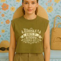 Whiskey Goes In Wisdom Comes Out Drinker Garment-Dyed Women's Muscle Tee