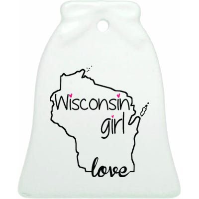 Wisconsin Girl I Love Wisconsin Home State Ceramic Bell Ornament