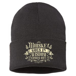 Whiskey Goes In Wisdom Comes Out Drinker Drinking Whisky Sustainable Knit Beanie