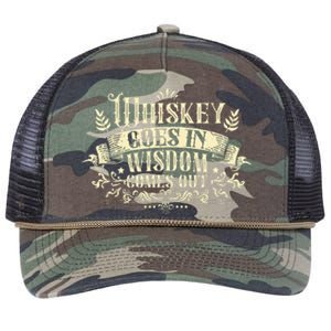 Whiskey Goes In Wisdom Comes Out Drinker Drinking Whisky Retro Rope Trucker Hat Cap