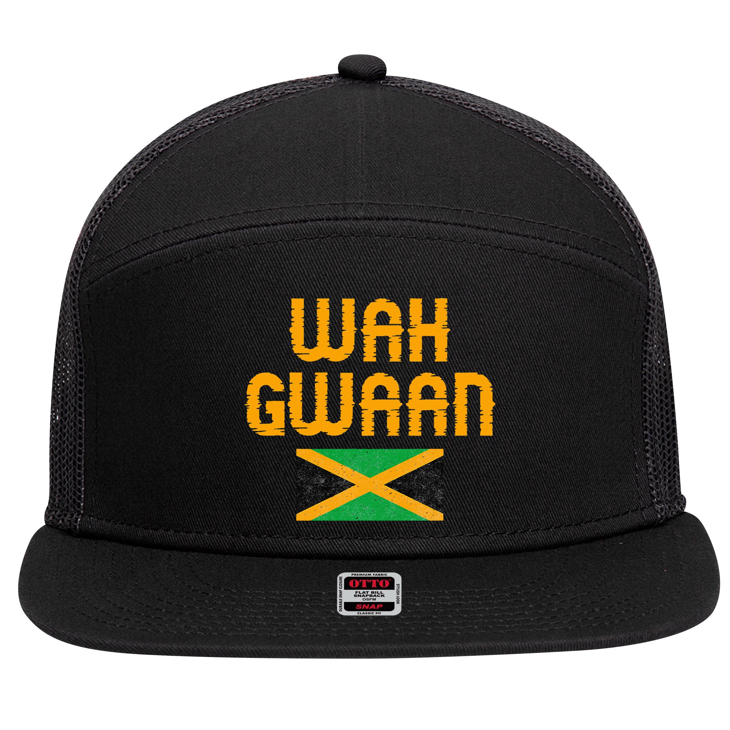 Wah Gwaan Jamaica 7 Panel Mesh Trucker Snapback Hat