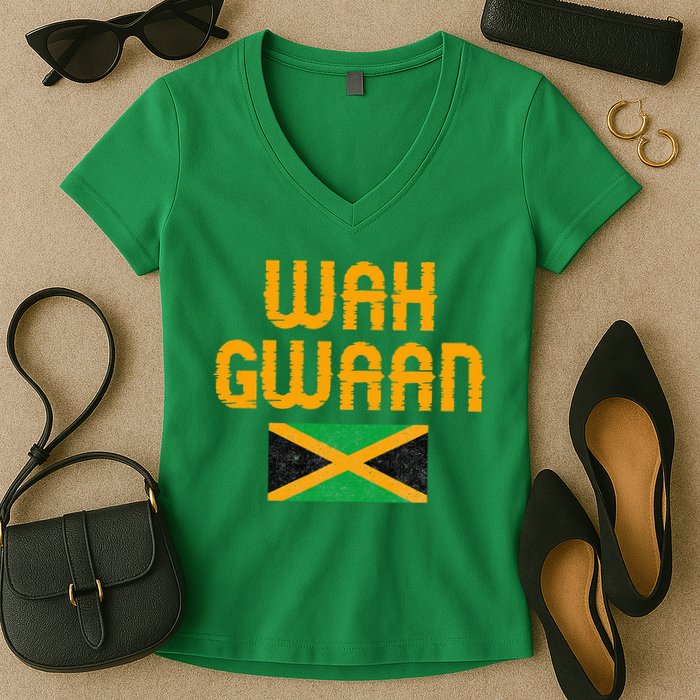 Wah Gwaan Jamaica Women's V-Neck T-Shirt