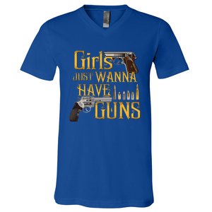 Women Girl Just Wanna Have Guns V-Neck T-Shirt