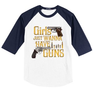 Women Girl Just Wanna Have Guns Baseball Sleeve Shirt