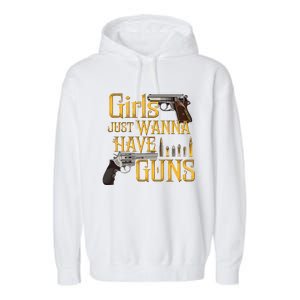 Women Girl Just Wanna Have Guns Garment-Dyed Fleece Hoodie