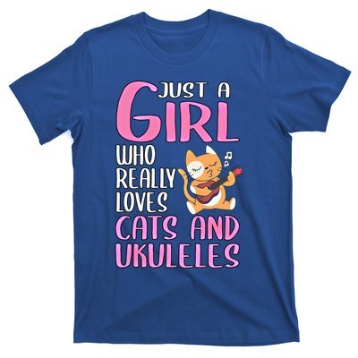 Wo Gift Just A Who Really Loves Cats And Ukuleles Gift T-Shirt