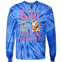 Wo Gift Just A Who Really Loves Cats And Ukuleles Gift Tie-Dye Long Sleeve Shirt