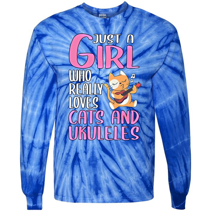 Wo Gift Just A Who Really Loves Cats And Ukuleles Gift Tie-Dye Long Sleeve Shirt