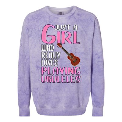 Wo Gift Just A Who Really Loves Playing Ukuleles Gift Colorblast Crewneck Sweatshirt