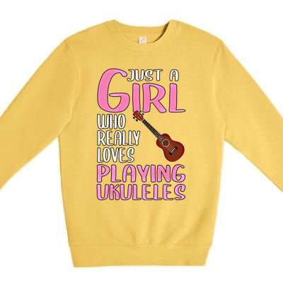 Wo Gift Just A Who Really Loves Playing Ukuleles Gift Premium Crewneck Sweatshirt