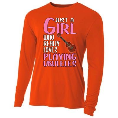 Wo Gift Just A Who Really Loves Playing Ukuleles Gift Cooling Performance Long Sleeve Crew