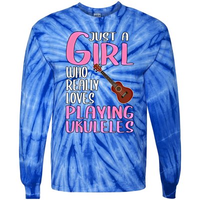 Wo Gift Just A Who Really Loves Playing Ukuleles Gift Tie-Dye Long Sleeve Shirt