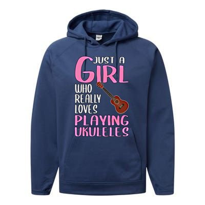 Wo Gift Just A Who Really Loves Playing Ukuleles Gift Performance Fleece Hoodie