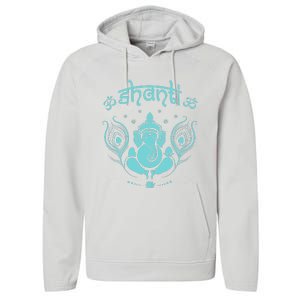 Womens Ganesh Lucky Elephant Peacock Feather & Lotus Shanti OM Yoga Performance Fleece Hoodie