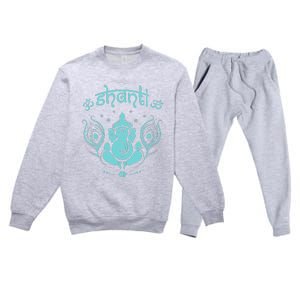 Womens Ganesh Lucky Elephant Peacock Feather & Lotus Shanti OM Yoga Premium Crewneck Sweatsuit Set