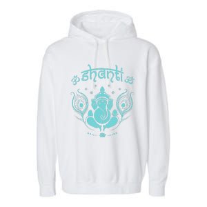 Womens Ganesh Lucky Elephant Peacock Feather & Lotus Shanti OM Yoga Garment-Dyed Fleece Hoodie