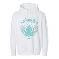 Womens Ganesh Lucky Elephant Peacock Feather & Lotus Shanti OM Yoga Garment-Dyed Fleece Hoodie