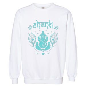 Womens Ganesh Lucky Elephant Peacock Feather & Lotus Shanti OM Yoga Garment-Dyed Sweatshirt