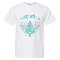 Womens Ganesh Lucky Elephant Peacock Feather & Lotus Shanti OM Yoga Garment-Dyed Heavyweight T-Shirt