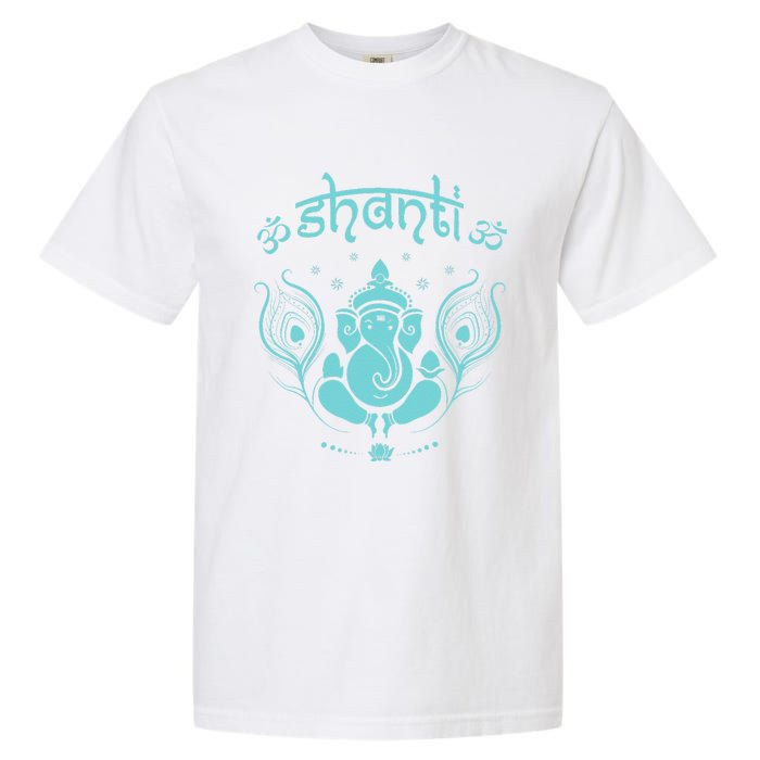 Womens Ganesh Lucky Elephant Peacock Feather & Lotus Shanti OM Yoga Garment-Dyed Heavyweight T-Shirt