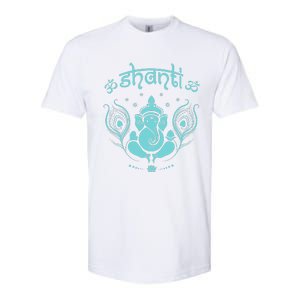 Womens Ganesh Lucky Elephant Peacock Feather & Lotus Shanti OM Yoga Softstyle CVC T-Shirt