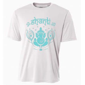 Womens Ganesh Lucky Elephant Peacock Feather & Lotus Shanti OM Yoga Cooling Performance Crew T-Shirt