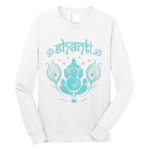 Womens Ganesh Lucky Elephant Peacock Feather & Lotus Shanti OM Yoga Long Sleeve Shirt