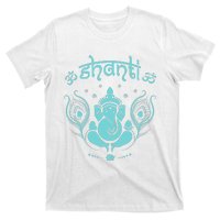 Womens Ganesh Lucky Elephant Peacock Feather & Lotus Shanti OM Yoga T-Shirt