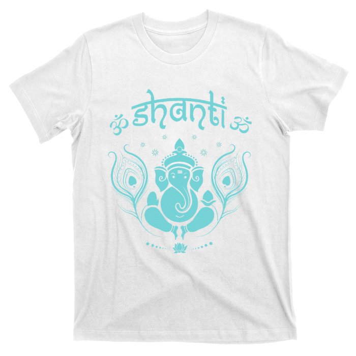 Womens Ganesh Lucky Elephant Peacock Feather & Lotus Shanti OM Yoga T-Shirt