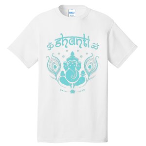 Womens Ganesh Lucky Elephant Peacock Feather & Lotus Shanti OM Yoga Tall T-Shirt