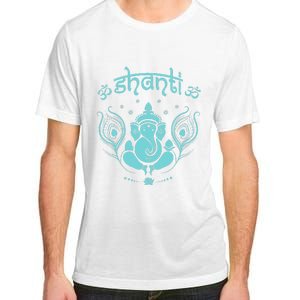 Womens Ganesh Lucky Elephant Peacock Feather & Lotus Shanti OM Yoga Adult ChromaSoft Performance T-Shirt