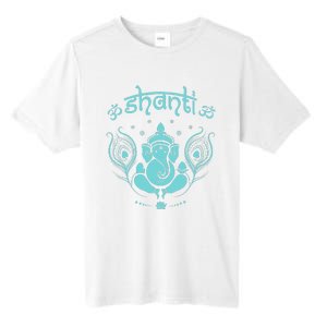 Womens Ganesh Lucky Elephant Peacock Feather & Lotus Shanti OM Yoga Tall Fusion ChromaSoft Performance T-Shirt