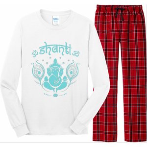 Womens Ganesh Lucky Elephant Peacock Feather & Lotus Shanti OM Yoga Long Sleeve Pajama Set