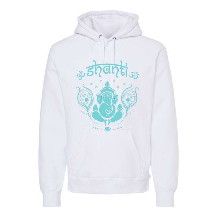 Womens Ganesh Lucky Elephant Peacock Feather & Lotus Shanti OM Yoga Premium Hoodie