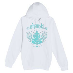 Womens Ganesh Lucky Elephant Peacock Feather & Lotus Shanti OM Yoga Premium Pullover Hoodie