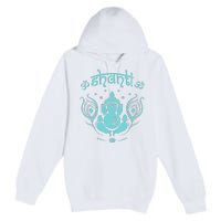 Womens Ganesh Lucky Elephant Peacock Feather & Lotus Shanti OM Yoga Premium Pullover Hoodie