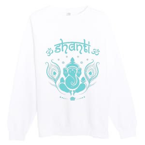 Womens Ganesh Lucky Elephant Peacock Feather & Lotus Shanti OM Yoga Premium Crewneck Sweatshirt