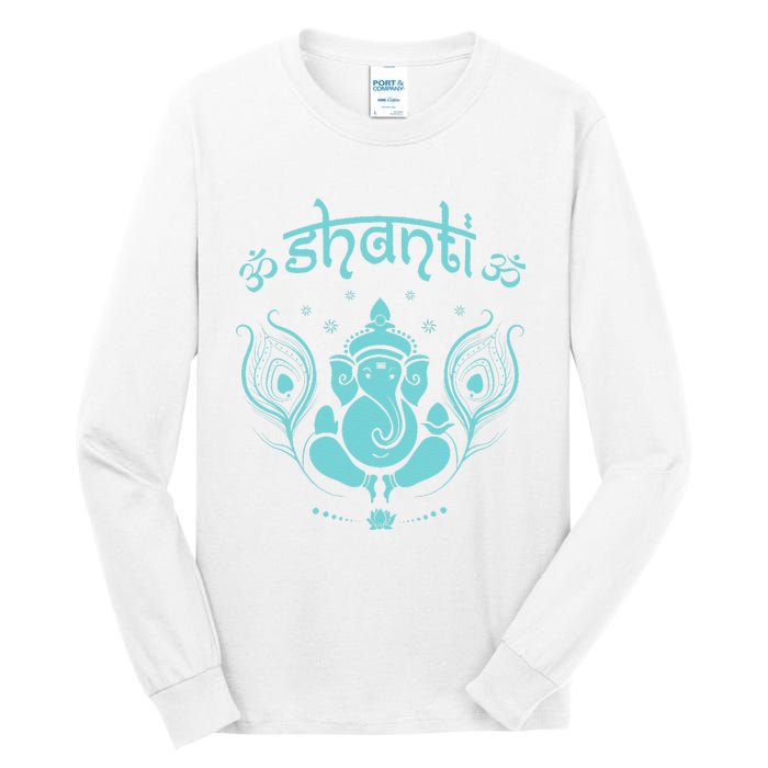 Womens Ganesh Lucky Elephant Peacock Feather & Lotus Shanti OM Yoga Tall Long Sleeve T-Shirt