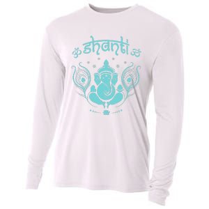 Womens Ganesh Lucky Elephant Peacock Feather & Lotus Shanti OM Yoga Cooling Performance Long Sleeve Crew