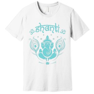 Womens Ganesh Lucky Elephant Peacock Feather & Lotus Shanti OM Yoga Premium T-Shirt