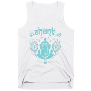 Womens Ganesh Lucky Elephant Peacock Feather & Lotus Shanti OM Yoga Tank Top