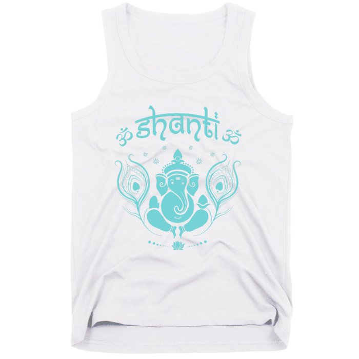 Womens Ganesh Lucky Elephant Peacock Feather & Lotus Shanti OM Yoga Tank Top